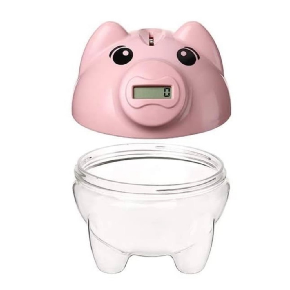 Pink Piggy Bank with Digital Display